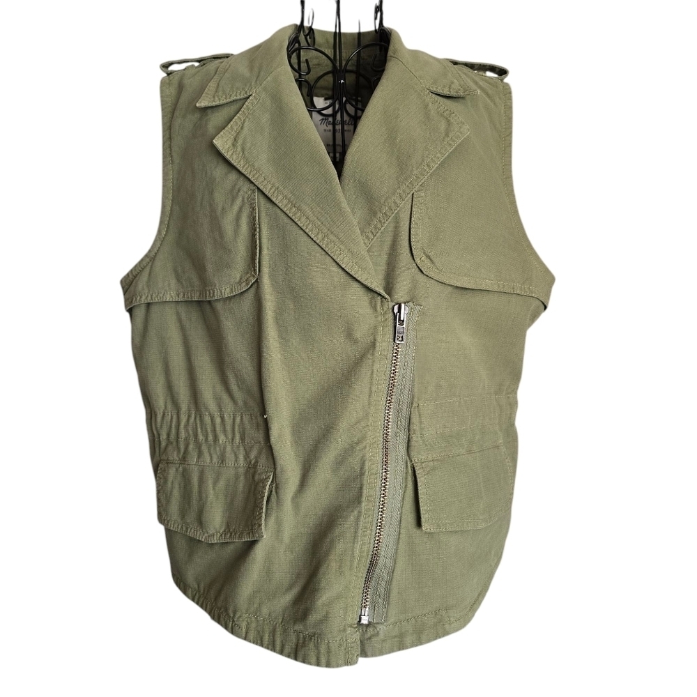 🔥Madewell Green Modern Safari Utility Vest, Asymmetrical Zip A5049, Size S - Picture 4 of 10